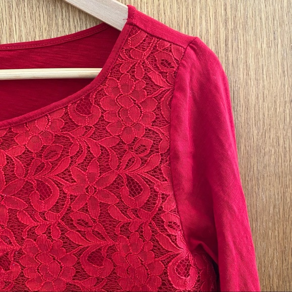 LOFT • Red Lace Front Long-Sleeve Top - Size M - Picture 10 of 13
